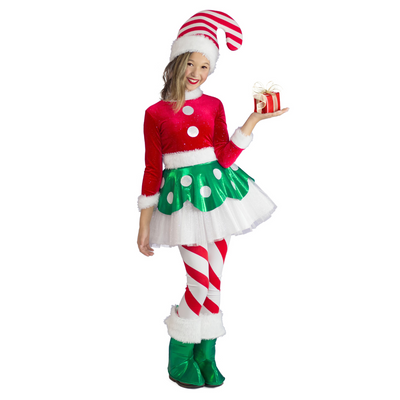 Christmas Candy Cane Elf Princess Kids Girl Costume