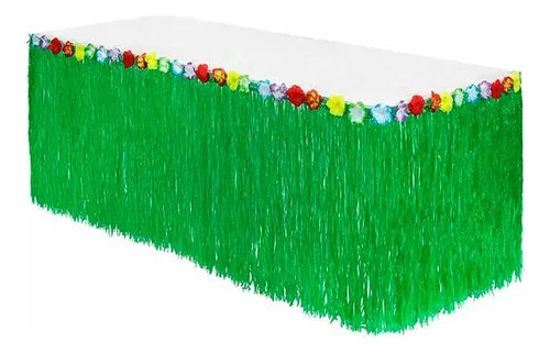 Falda de Mesa Hawaiana 108"x29" (Color Natural y Verde)
