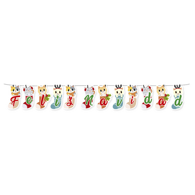 BANDERIN TEMPORADA NAVIDAD BOTINES FELIZ NAVIDAD GATOS