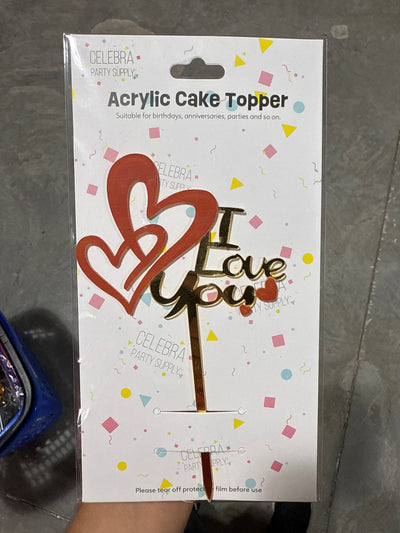 Acrylic Mirrored Cake Topper 7” "I LOVE YOU" - Gold (x1u)