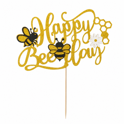 Gold Bee Happy Birthday Cake Topper (x1)