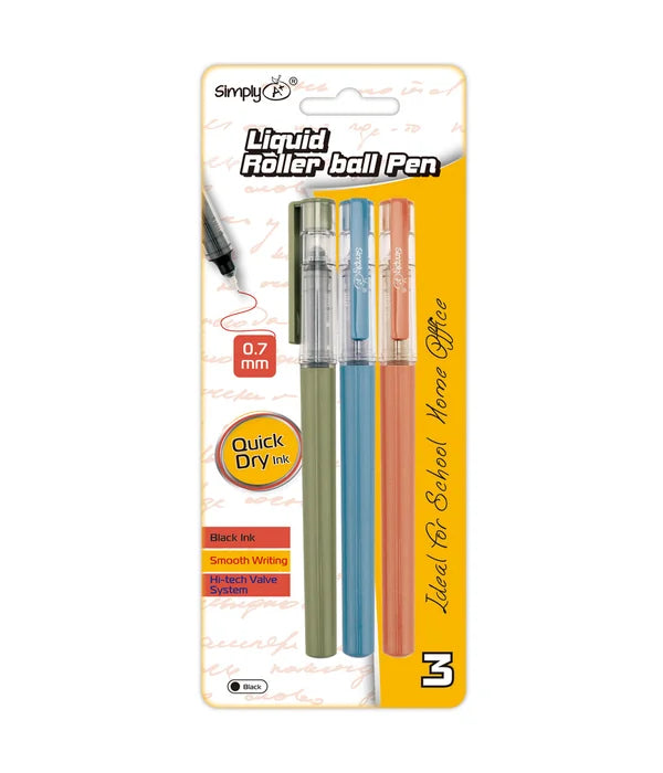 Liquid Roller Ball Pens Black, Blue and Red Ink 3ct