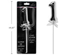 9" Silver Cake Topper with stem & ribbon #1