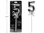 9" Silver Cake Topper with stem & ribbon #5