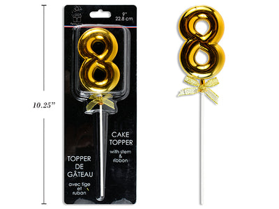 Cake Topper Dorado #8 con Tallo y Listón 9"