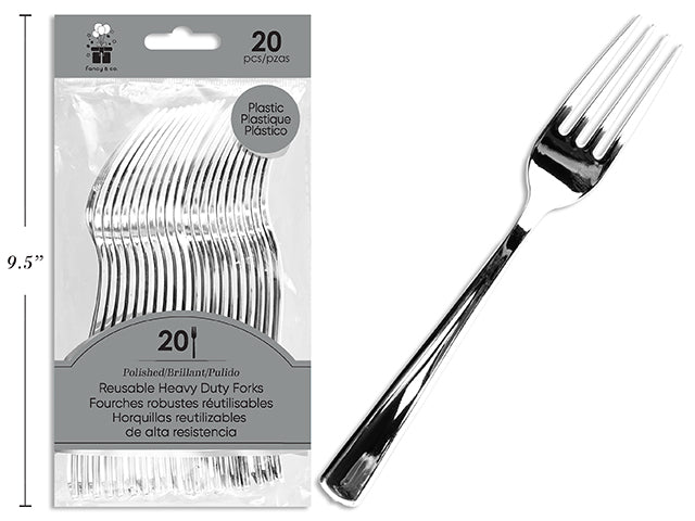 Tenedores Plásticos Plateados Premium Reutilizables 20pcs