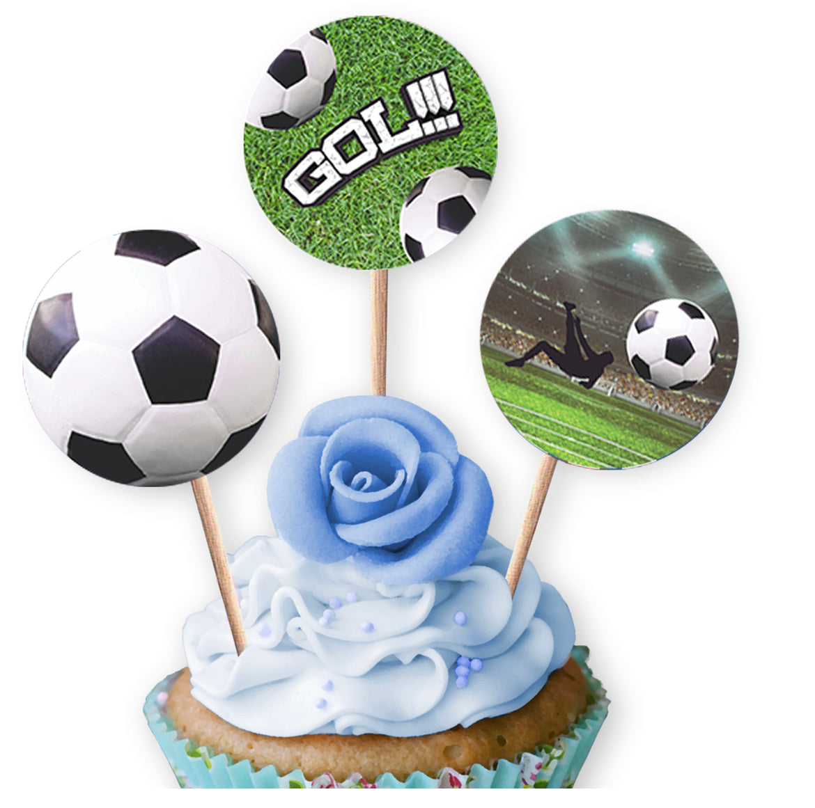 PALILLOS DECORADORES CUPCAKE X 12 FUTBOL