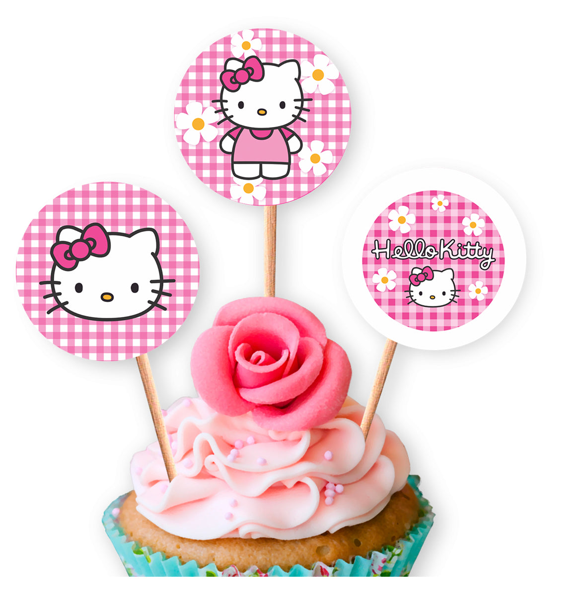 PALILLOS DECORADORES CUPCAKE HELLO KITTY (x12 UNIDADES)