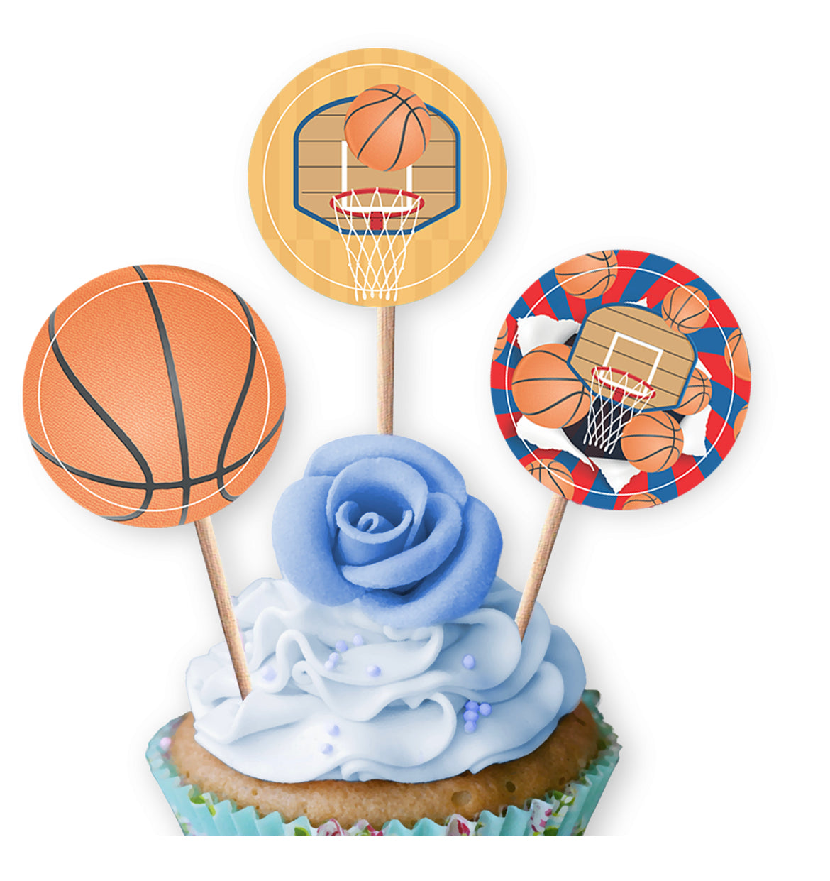 PALILLOS DECORADORES CUPCAKE X 12 BALONCESTO
