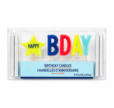 Modern Neon Happy Bday Candles 9ct