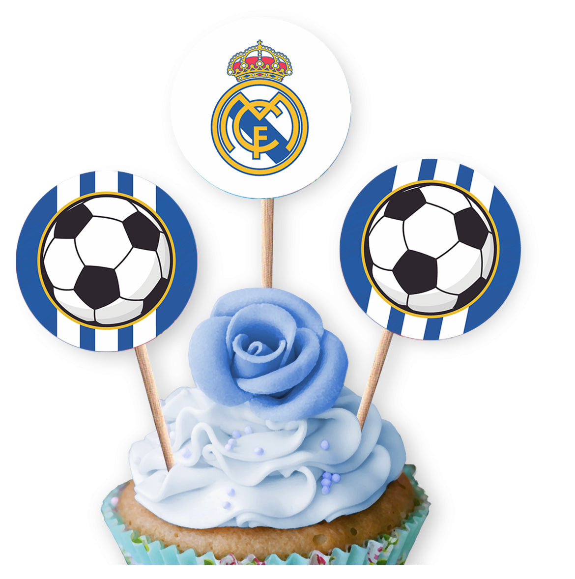 PALILLOS DECORADORES CUPCAKE X 12 REAL MADRID