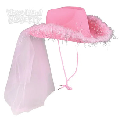 Sombrero rosa de Vaquera con Velo y Plumas (x1u)
