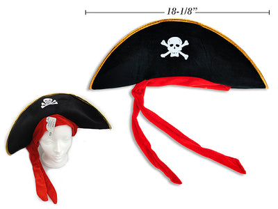 Sombrero Pirata Terciopelo (18.1” x 7.9”) con Detalles Dorados