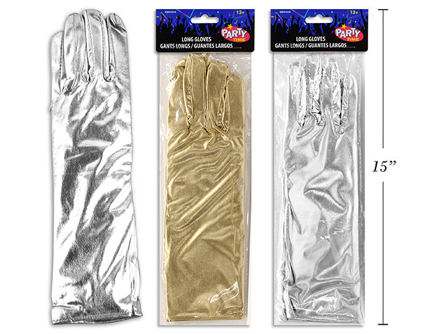 Guantes Largos de Cuero Sintético (13") - Dorado y Plateado