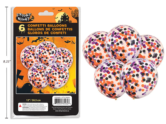 Paquete de 6 Globos de Confeti de Halloween (12”) - Bolsa Plástica con Insert