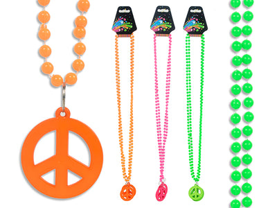 Collares Hippie Retro Vintage Paz Neón (x2u) 32” - 4 Colores