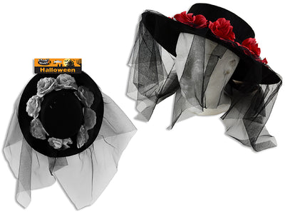 Sombrero Gótico Ala Ancha Fieltro con Gasa y Rosas