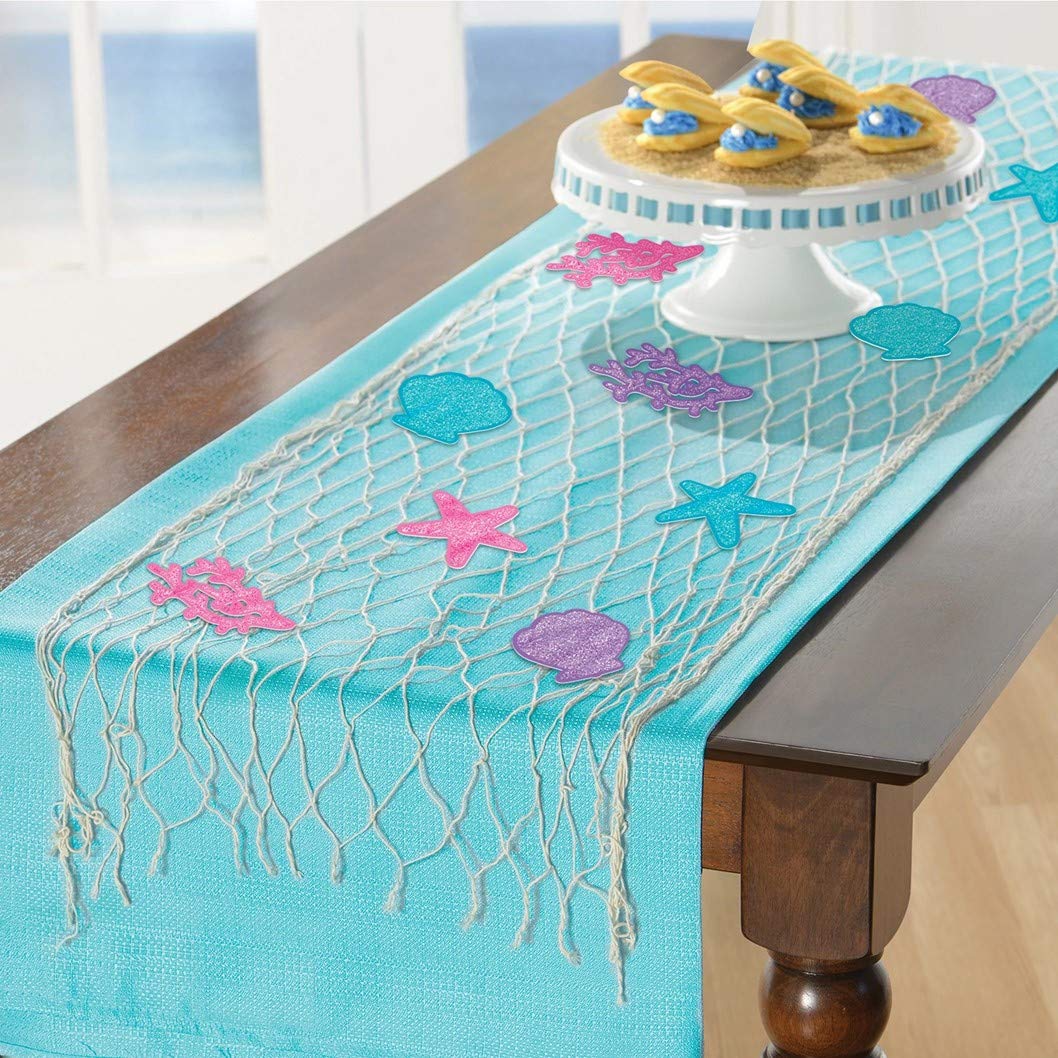 Shimmering Mermaid Fish Net Table Runner 50in x 65in