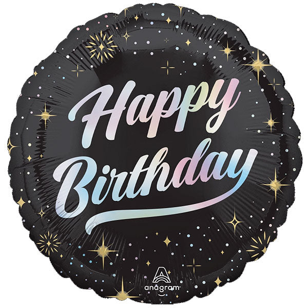 Black With Golden Sparkles Happy Birthday Foil Balloon 18”