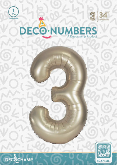 Deco Number “3” Champagne 34IN By Decochamp