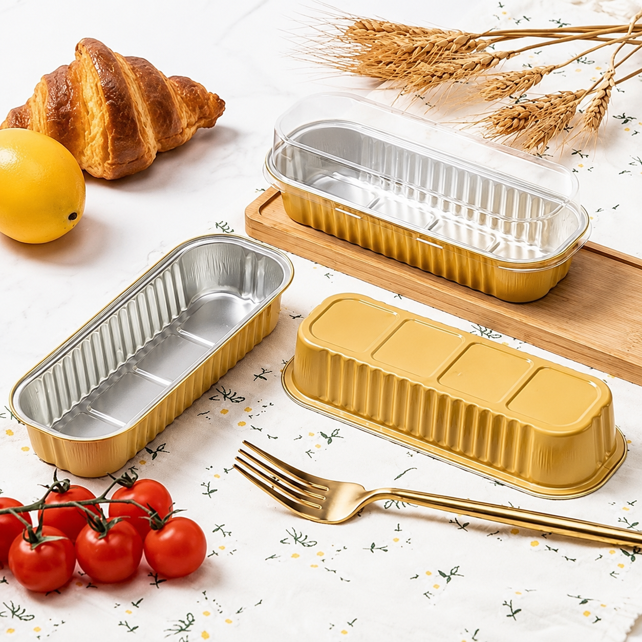 Foil Rectangle Container Gold With Lid (25pcs)