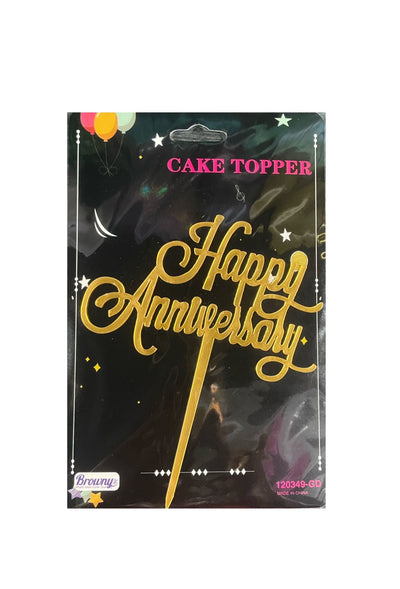 Cake Topper Happy Anniversary Gold