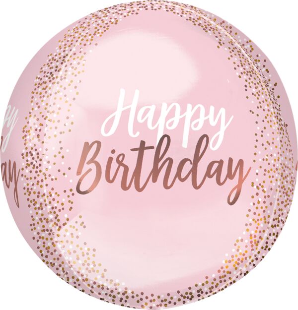 Orbz Rose Gold with Pink Glitter Happy Birthday Foil Balloon 15”