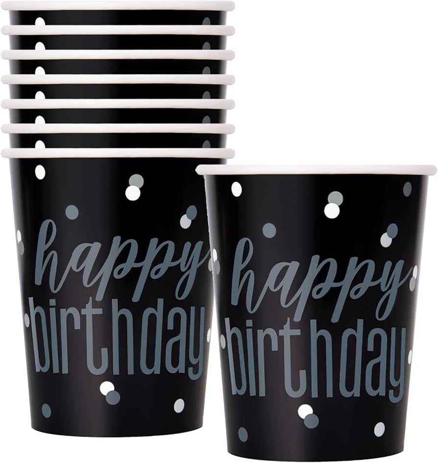 Birthday Glitz Black Vasos 9oz (x8u)