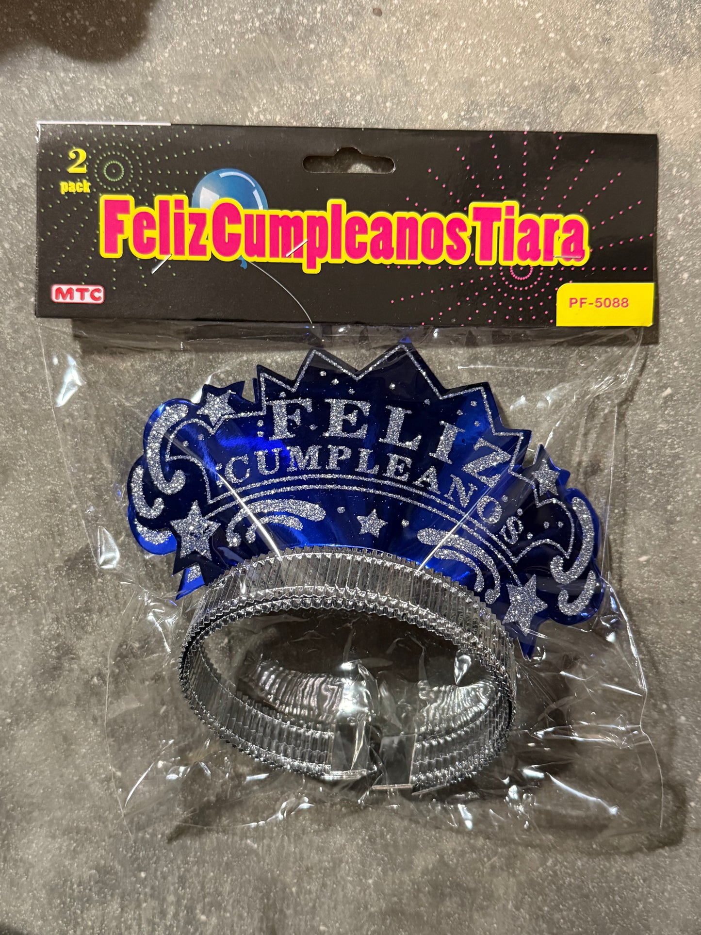 Tiara Feliz Cumpleaños Azul y Plateada (x2u)
