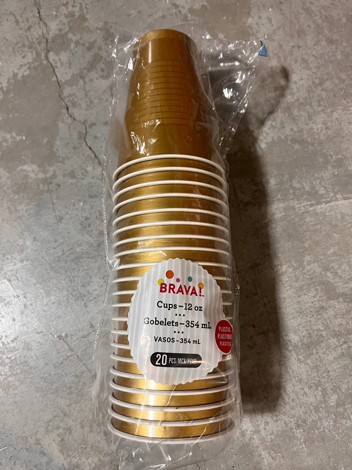 CUP 12OZ PL MD CT GLD