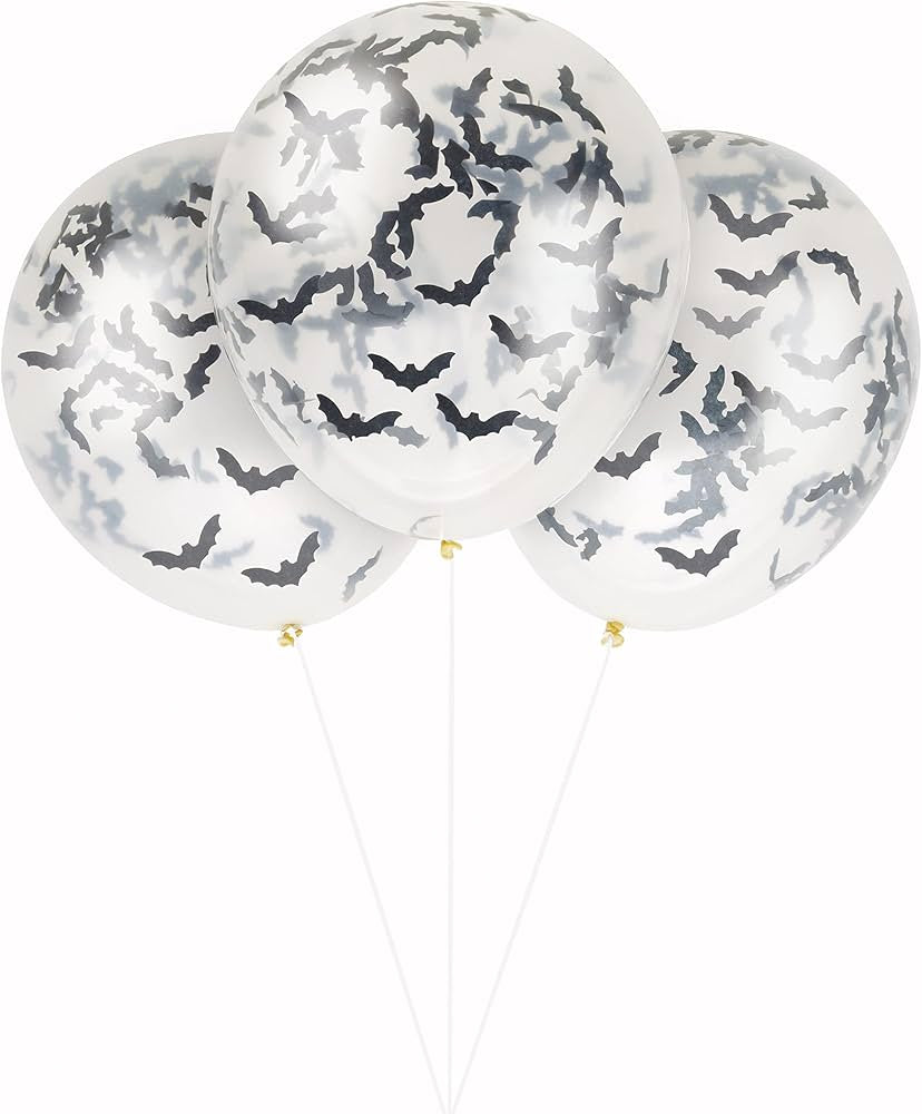 CLEAR LATEX Balloons with Bats Halloween 16” (x5u)