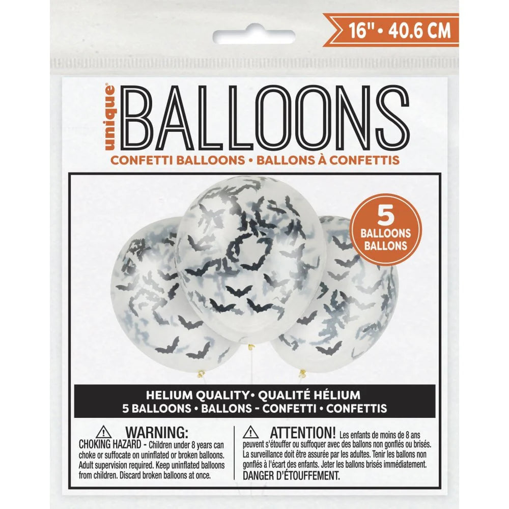 CLEAR LATEX Balloons with Bats Halloween 16” (x5u)