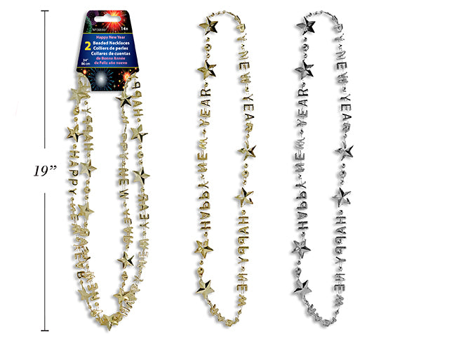 Set 2 Collares Beads Happy New Year 34" 2 Colores – Oro / Plata