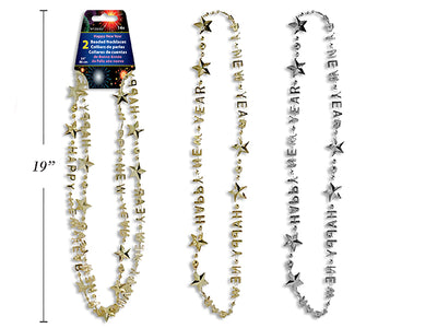 Set 2 Collares Beads Happy New Year 34" 2 Colores – Oro / Plata