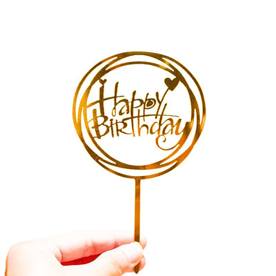Cake topper Happy Birthday Circular Gold