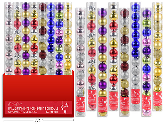 Set 12 Adornos 40mm Glitter / Mate / Brillante PVC Tube 8 Estilos