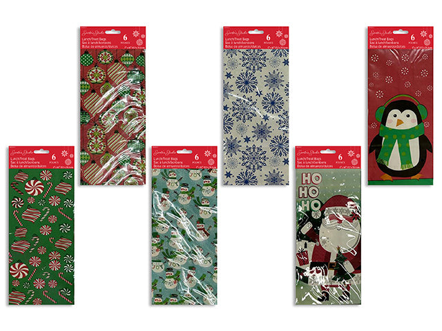 Set 8 Bolsas Lunch/Treat 9.5x4.5" 6 Estilos Navidad
