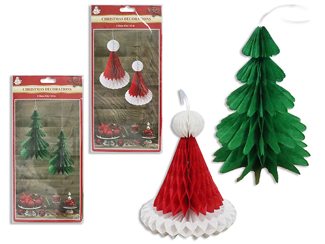 Set 2 Adornos 3D Colgante Navidad Sombrero Santa / Árbol