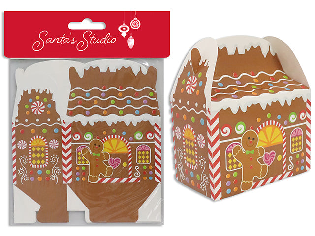 3pk 6.4in x 6in Xmas Gingerbread House Treat Box. Pbh.