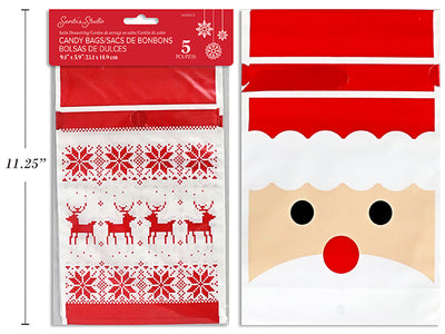 5pk 9.1in x 5.9in Xmas Satin Drawstring Treat / Candy Bag. 2 Asst. Styles. Pbh.