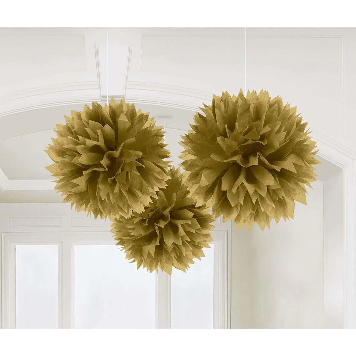 POM POM DORADO ESPONJOSO (3 UNIDADES) COLGANTE