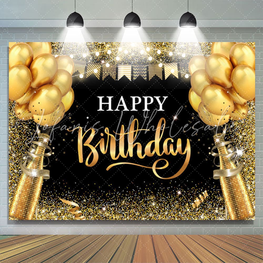 Black and Gold Balloon Glitter Birthday Backdrop (x1u)