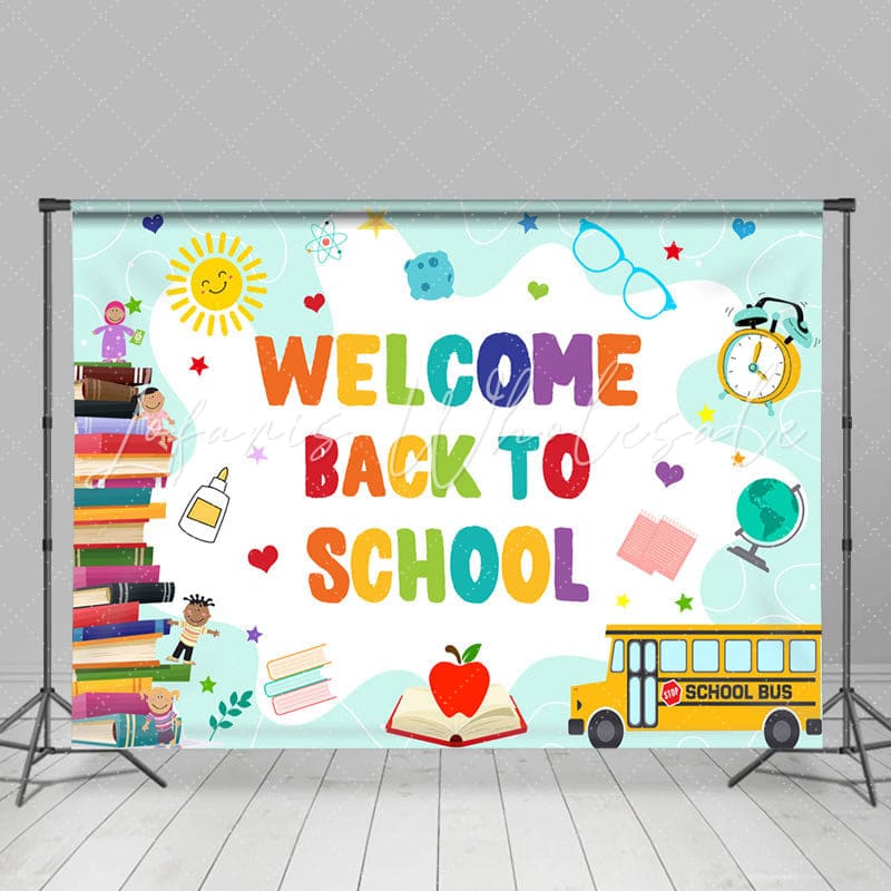 Backdrop Book Bus Apple Welcome Back to School