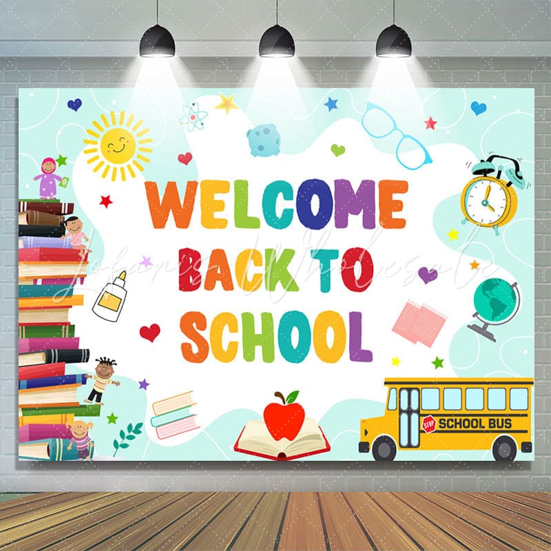Backdrop Book Bus Apple Welcome Back to School