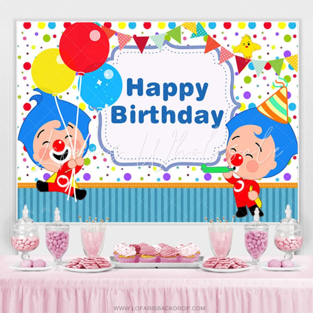Plim Plim Balloon Happy Birthday Backdrop (x1u)