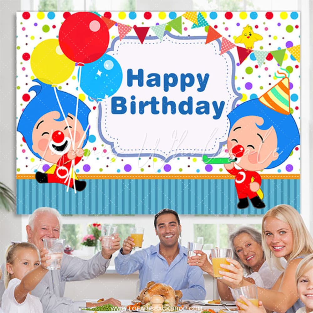 Plim Plim Balloon Happy Birthday Backdrop (x1u)