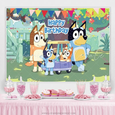Bluey Family Green Yard Birthday Backdrop (x1u)