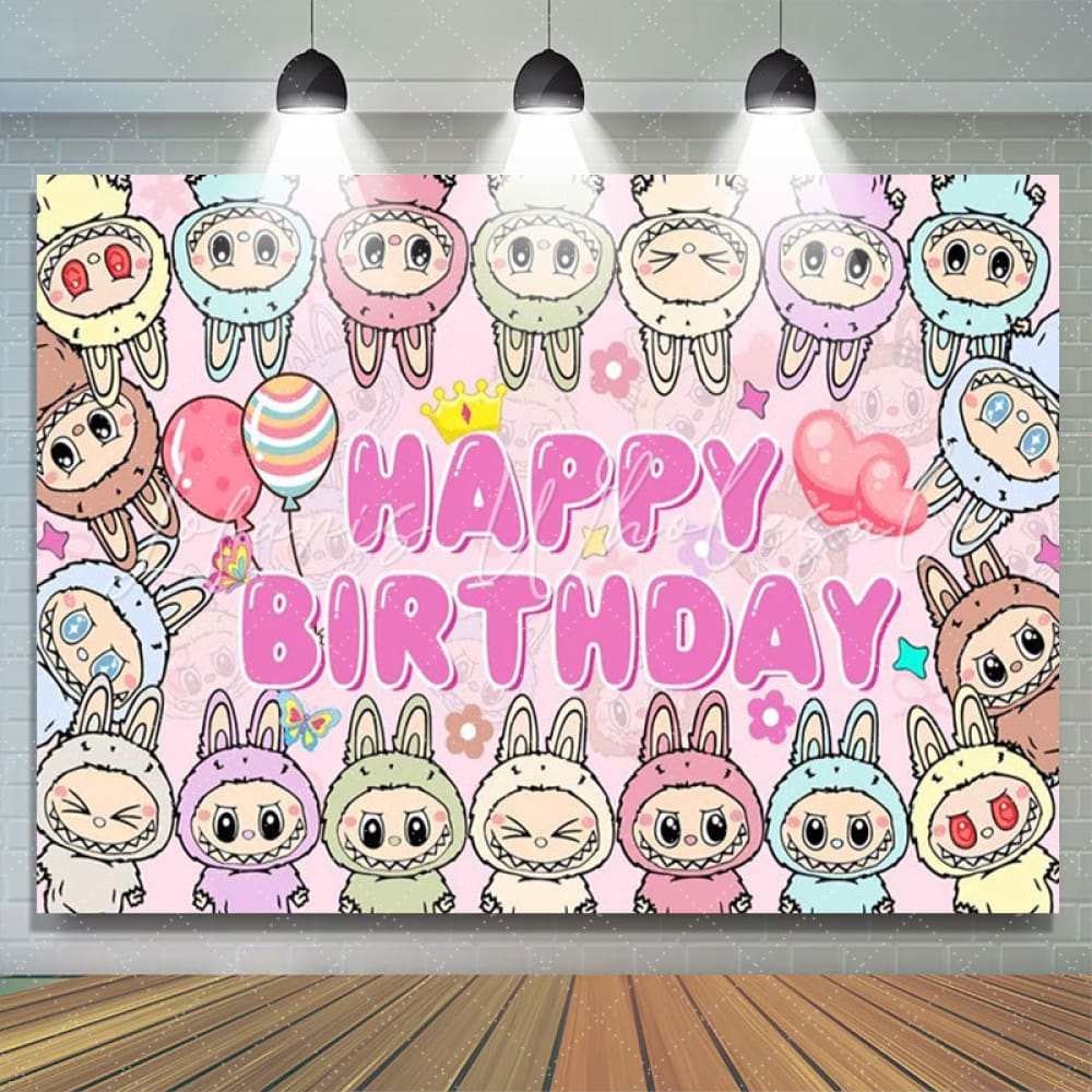 Labubu Monsters Happy Birthday Backdrop (x1u)