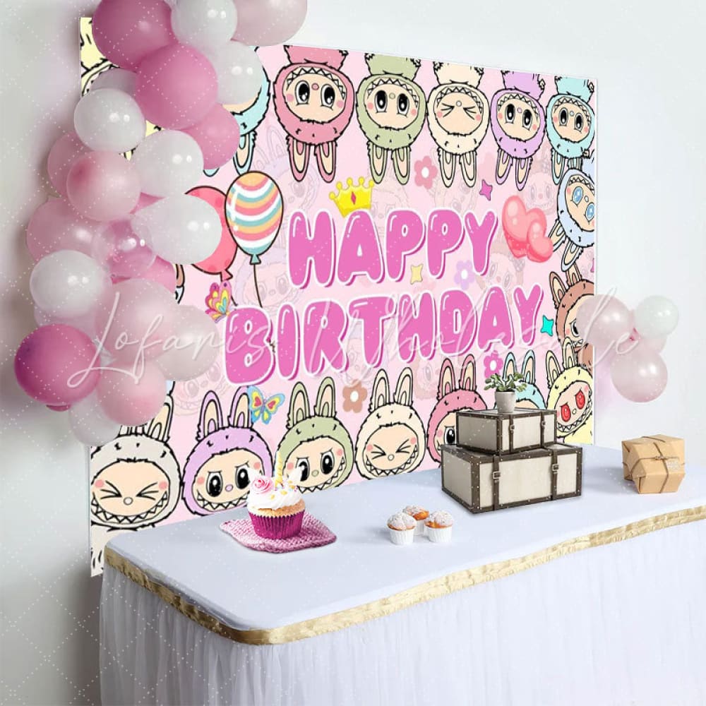 Labubu Monsters Happy Birthday Backdrop (x1u)
