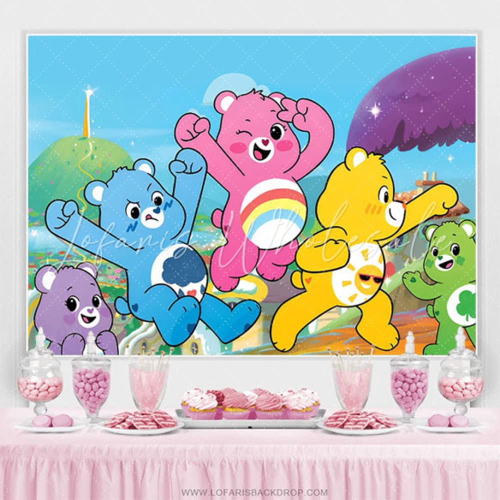 Colorful Care Bears Mountain Backdrop (x1u)